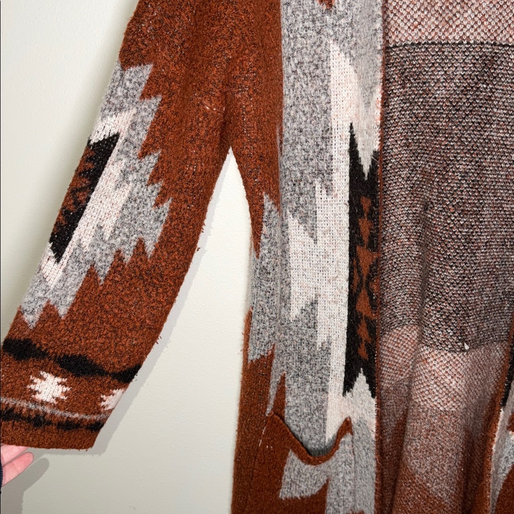 Snails Cinnamon Boho Aztec Print Oversized Fuzzy Cardigan Sweater - Picture 3 of 5